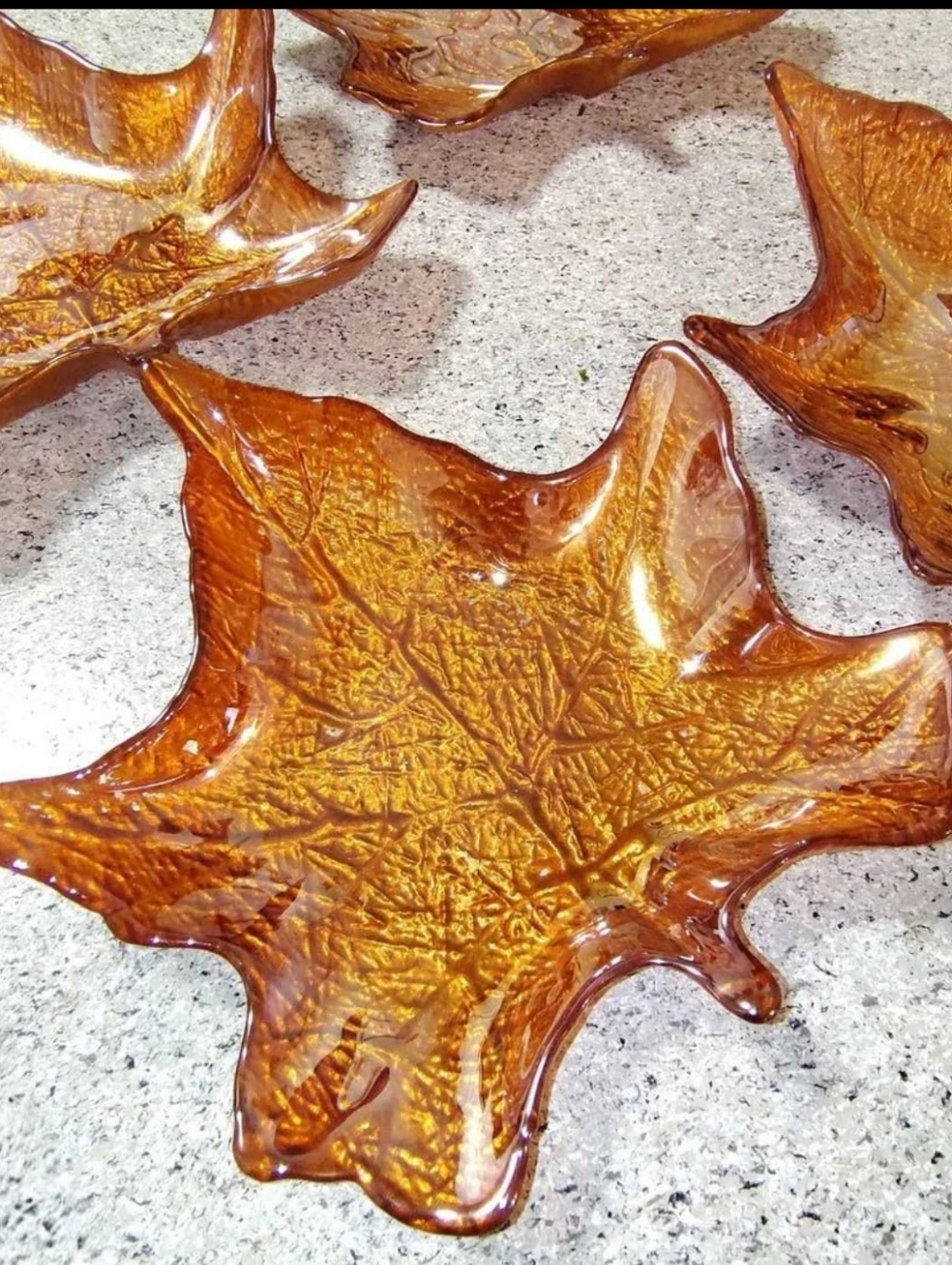 Set Of 4 Maple Leaves Turkish Glass Candy Tray Coin Dish Fall Autumn Decor